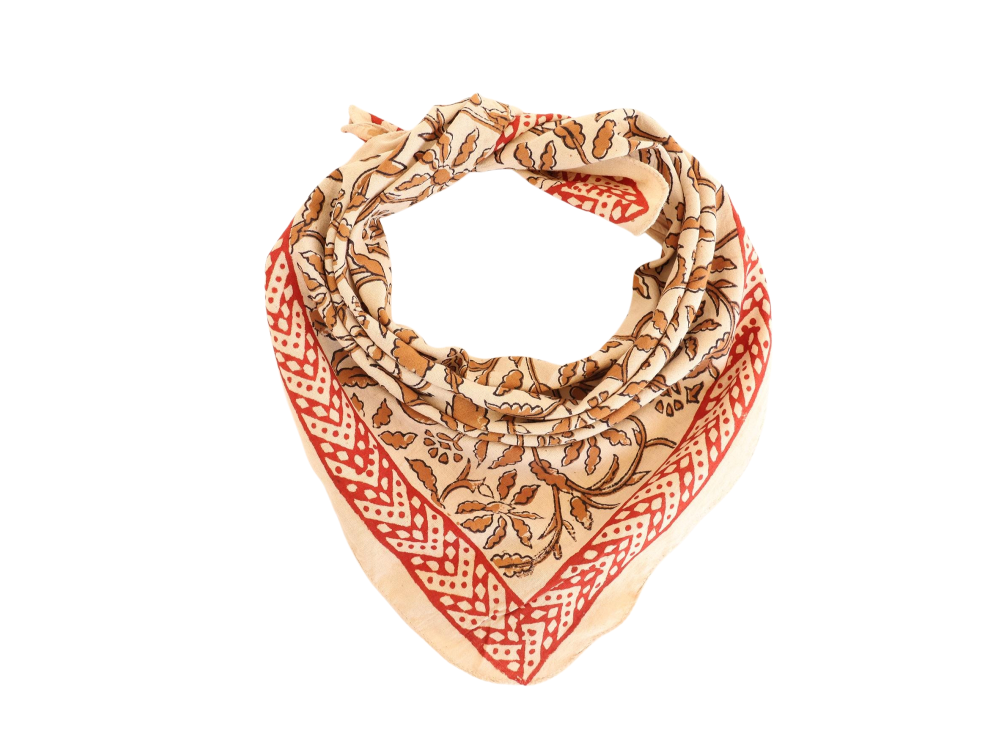 Rust Red Floral Geometric Border Bandana Scarf