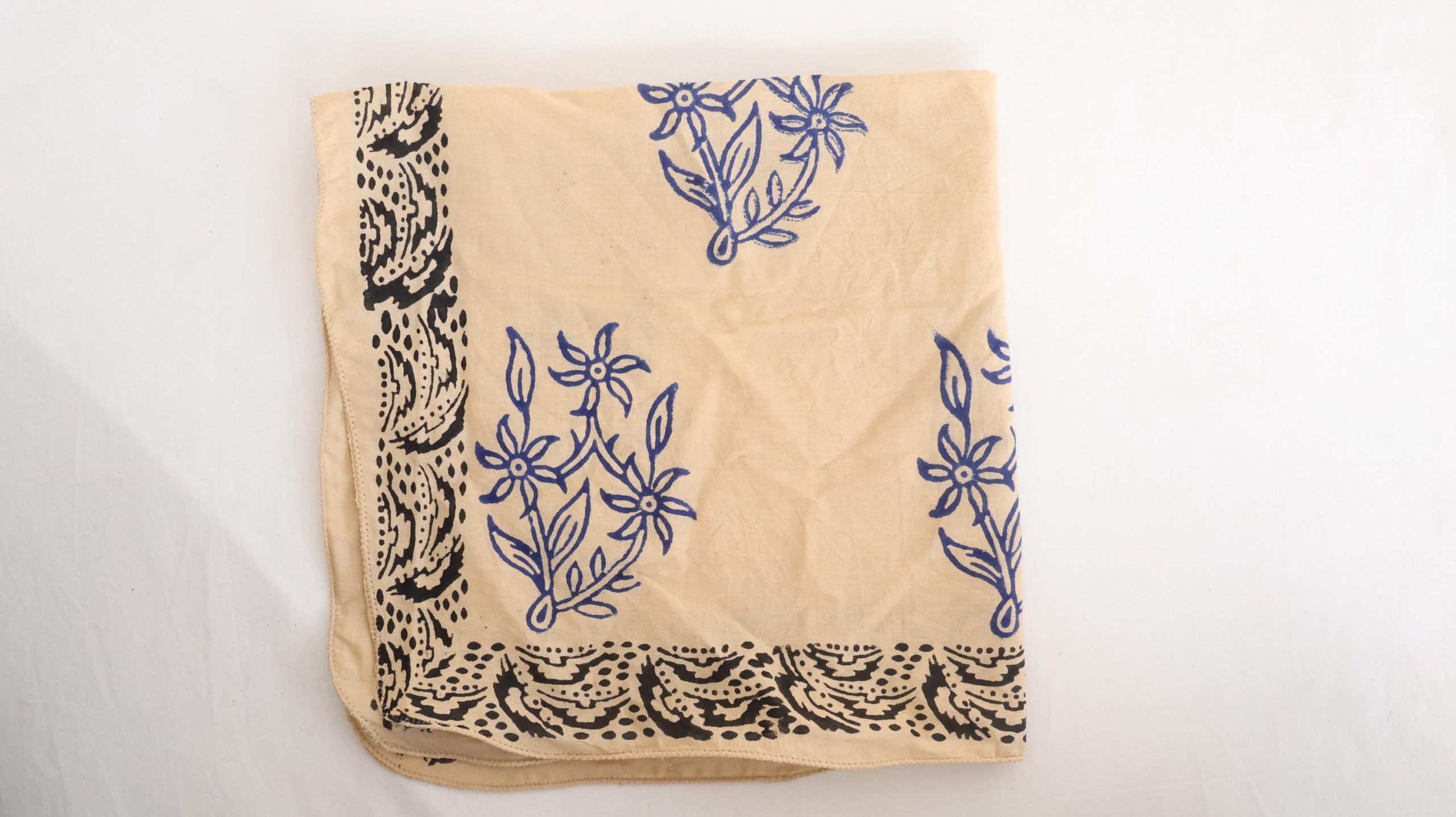 Beige Blue Floral & Black Paisley Bandana Scarf - Image 5