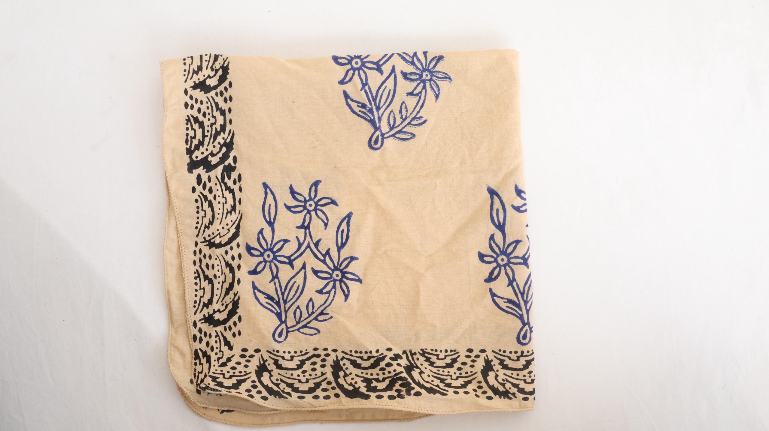 Beige Blue Floral & Black Paisley Bandana Scarf - Image 2