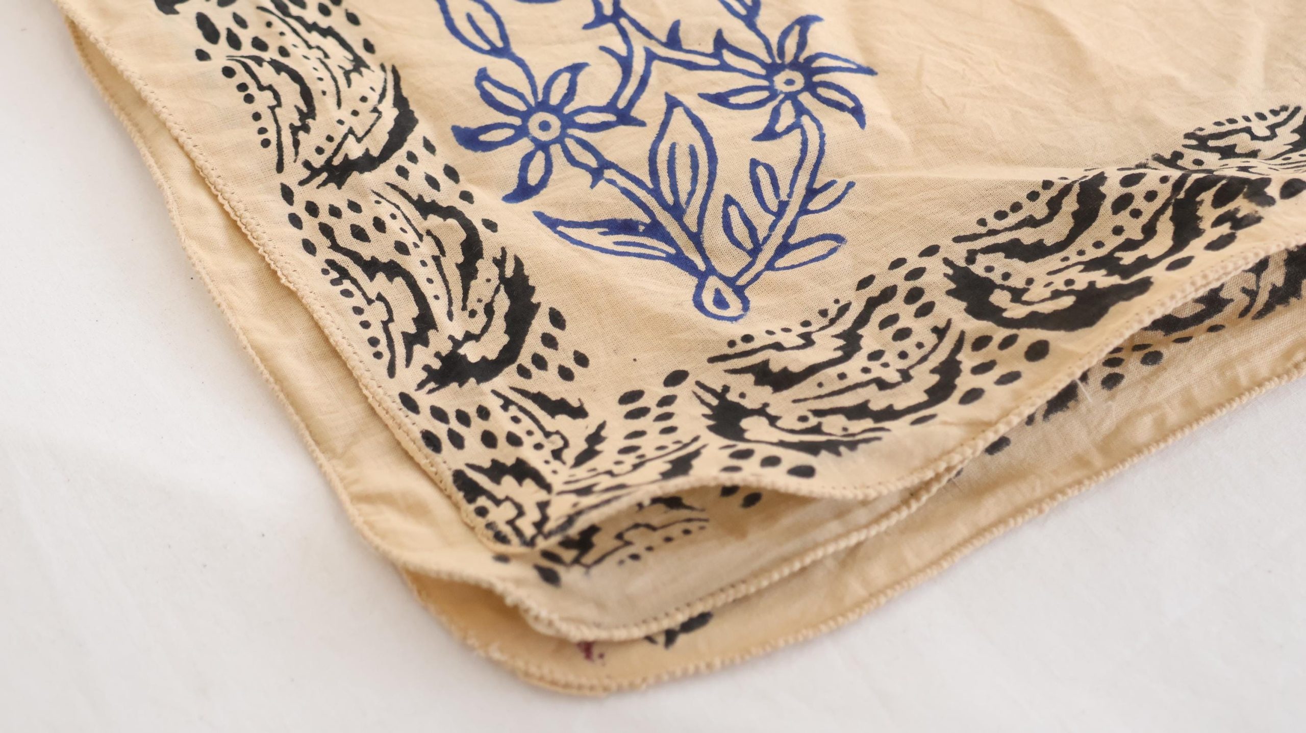 Beige Blue Floral & Black Paisley Bandana Scarf - Image 3