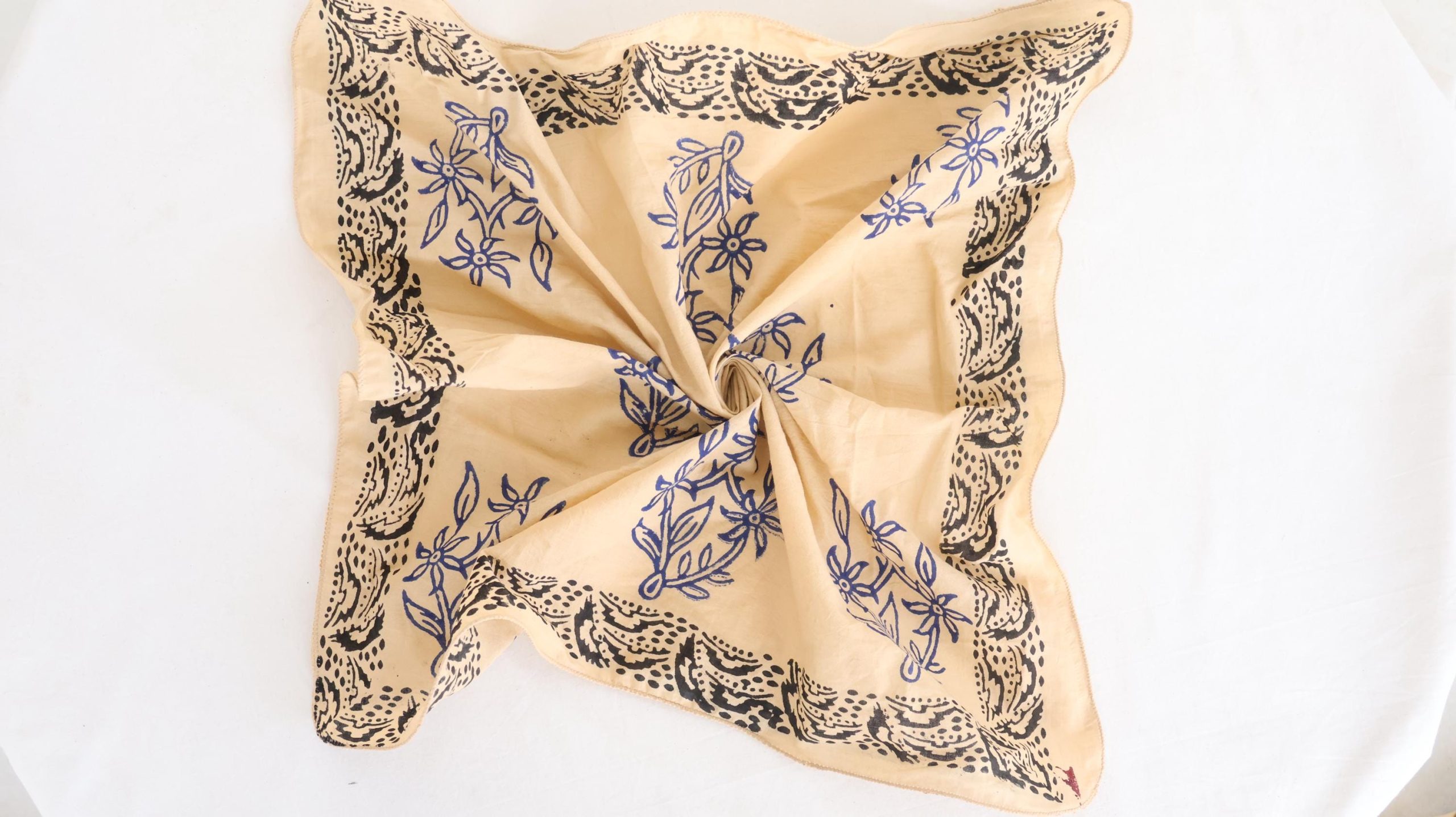 Beige Blue Floral & Black Paisley Bandana Scarf - Image 4