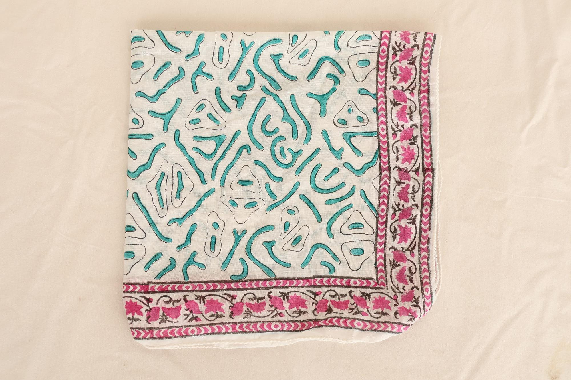 Pink Floral Turquoise Paisley Bandana Scarf - Image 4