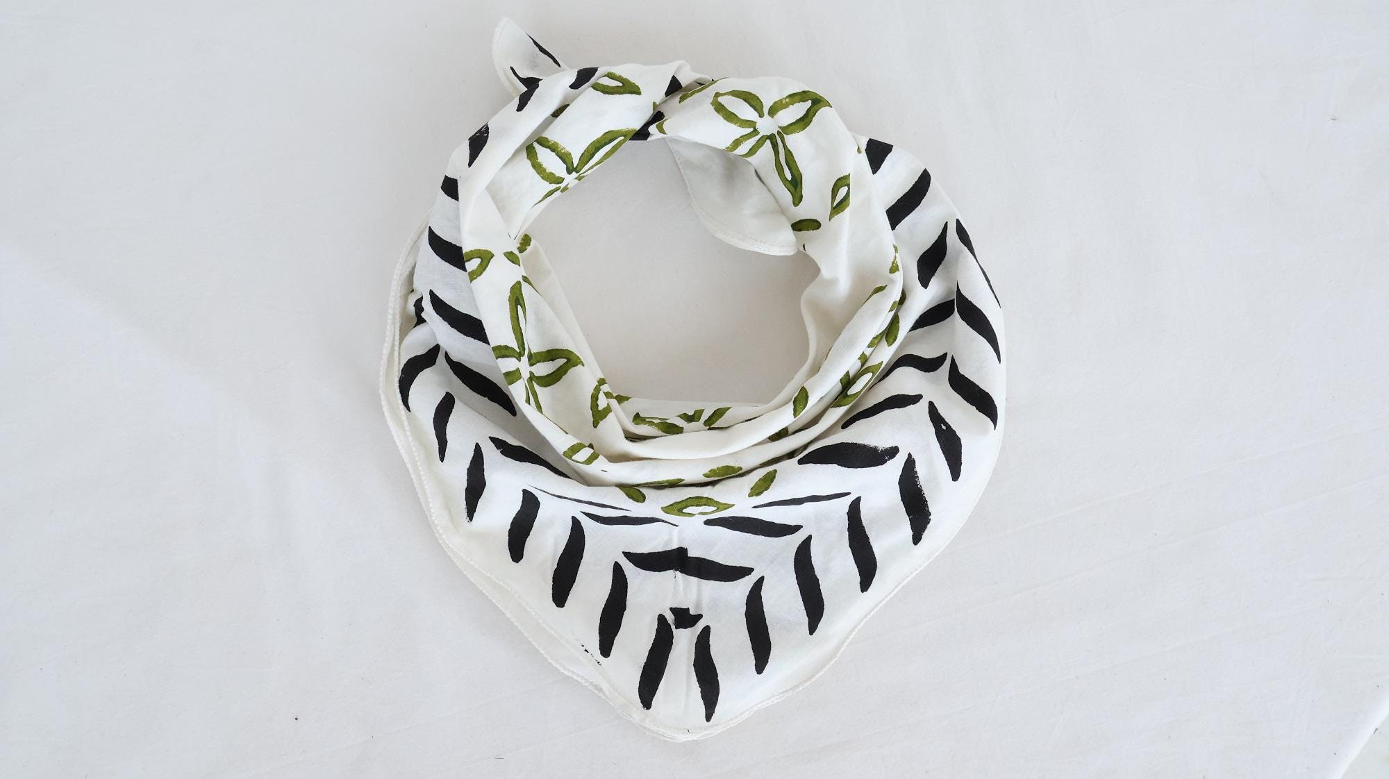 Turquoise Blue Botanical Geometric Bandana Scarf - Image 5
