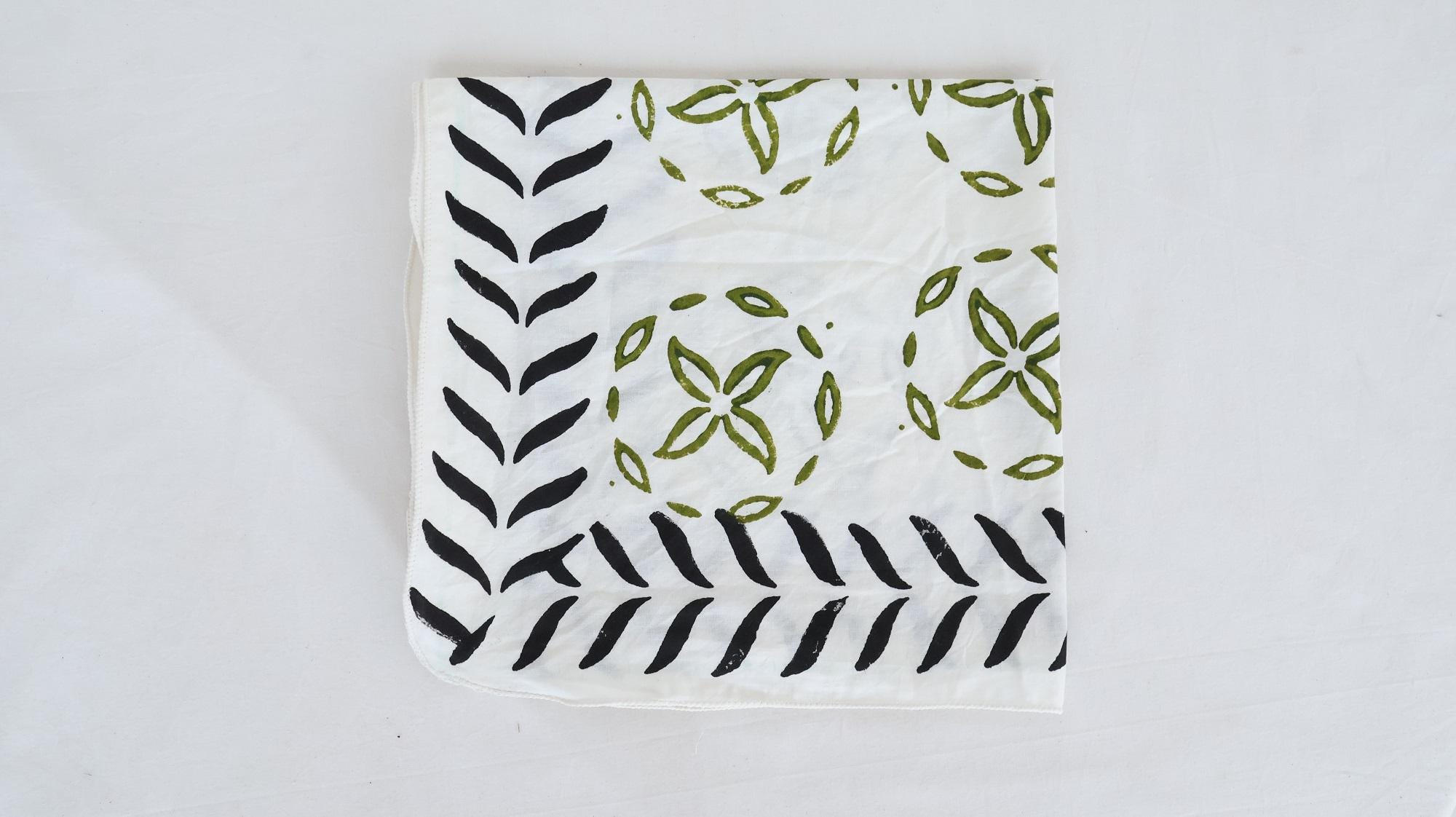 Olive Green Botanical Black Leaf Bandana Scarf - Image 2