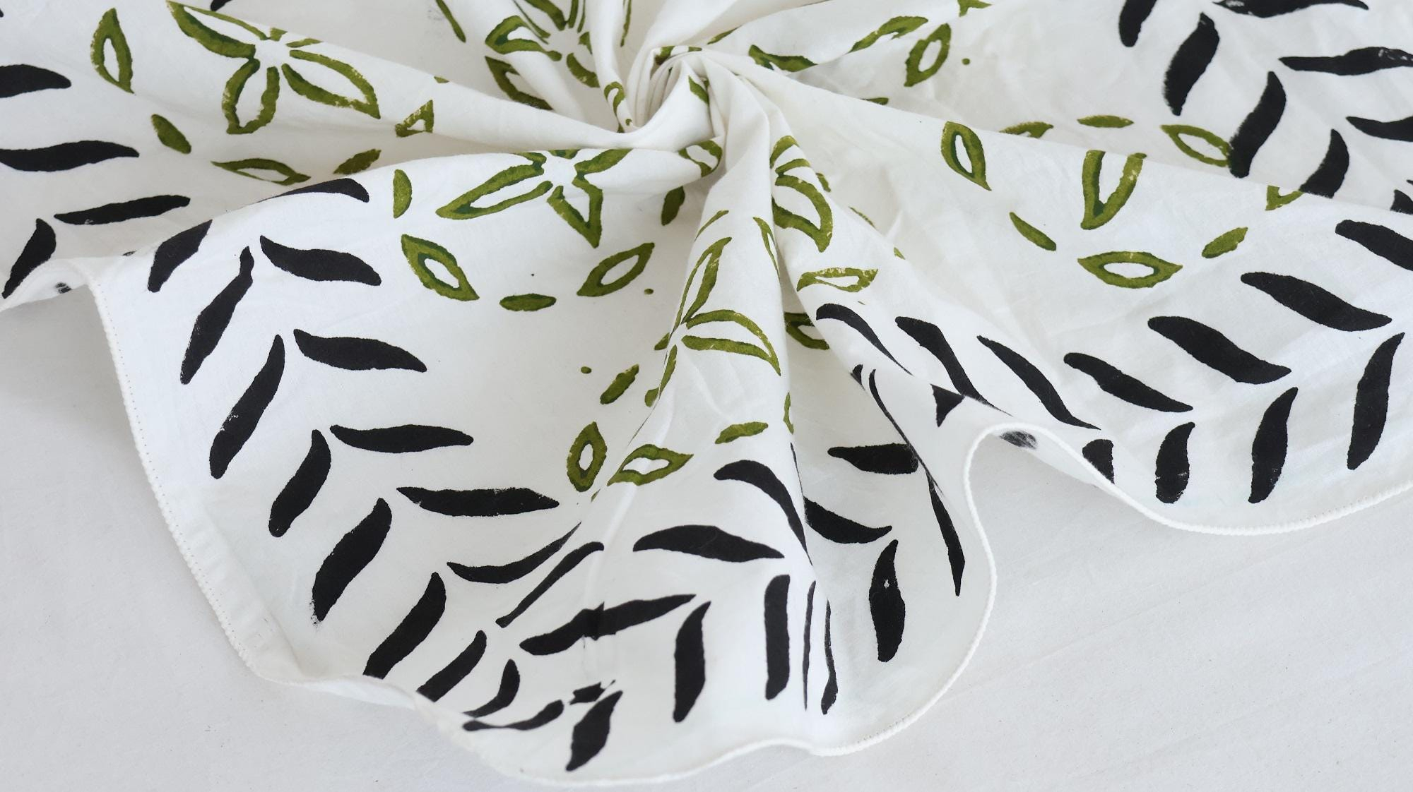 Olive Green Botanical Black Leaf Bandana Scarf - Image 5