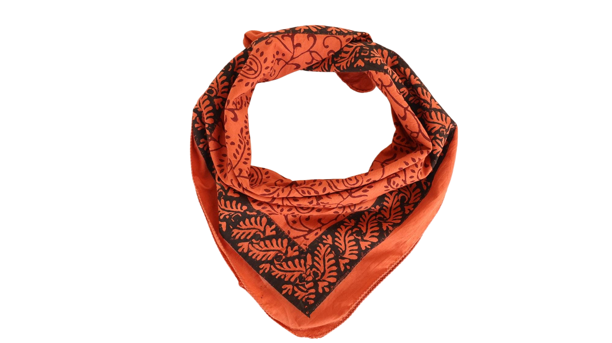Burnt Orange Black Botanical Paisley Bandana Scarf