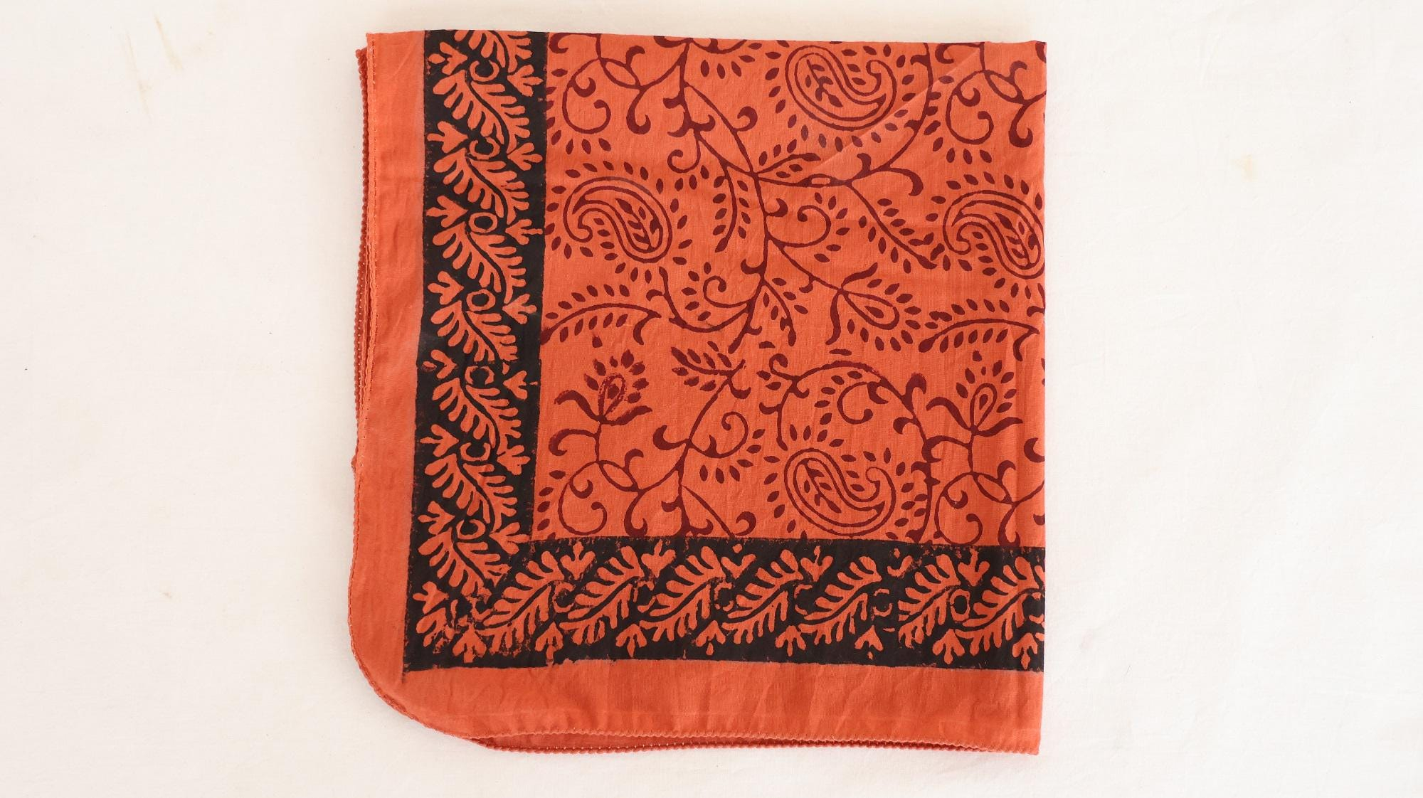 Burnt Orange Black Botanical Paisley Bandana Scarf - Image 4