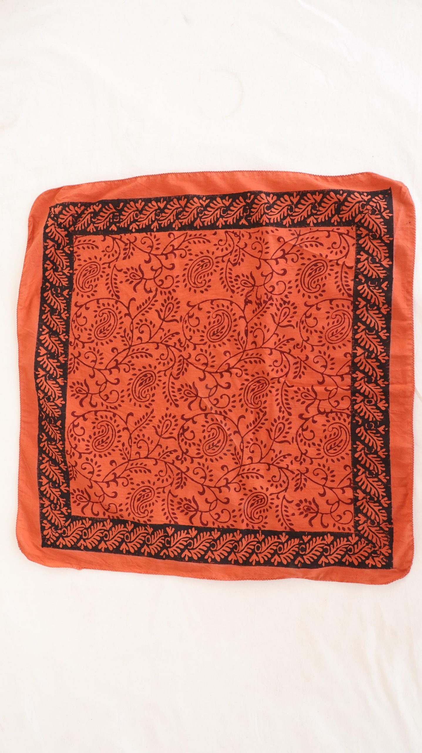 Burnt Orange Black Botanical Paisley Bandana Scarf - Image 5
