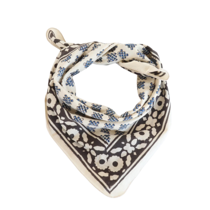 Black Floral Blue Geometric Bandana Scarf