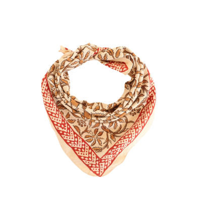 Terracotta Floral Red Diamond Border Bandana Scarf