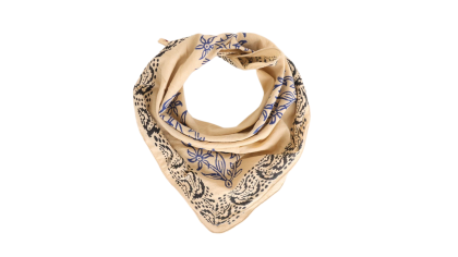 Beige Cobalt Blue Floral Black Paisley Bandana Scarf